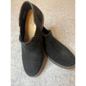 Clarks Collection Women Black Suede Ankle Booties Flat Heel Slip On Size 7